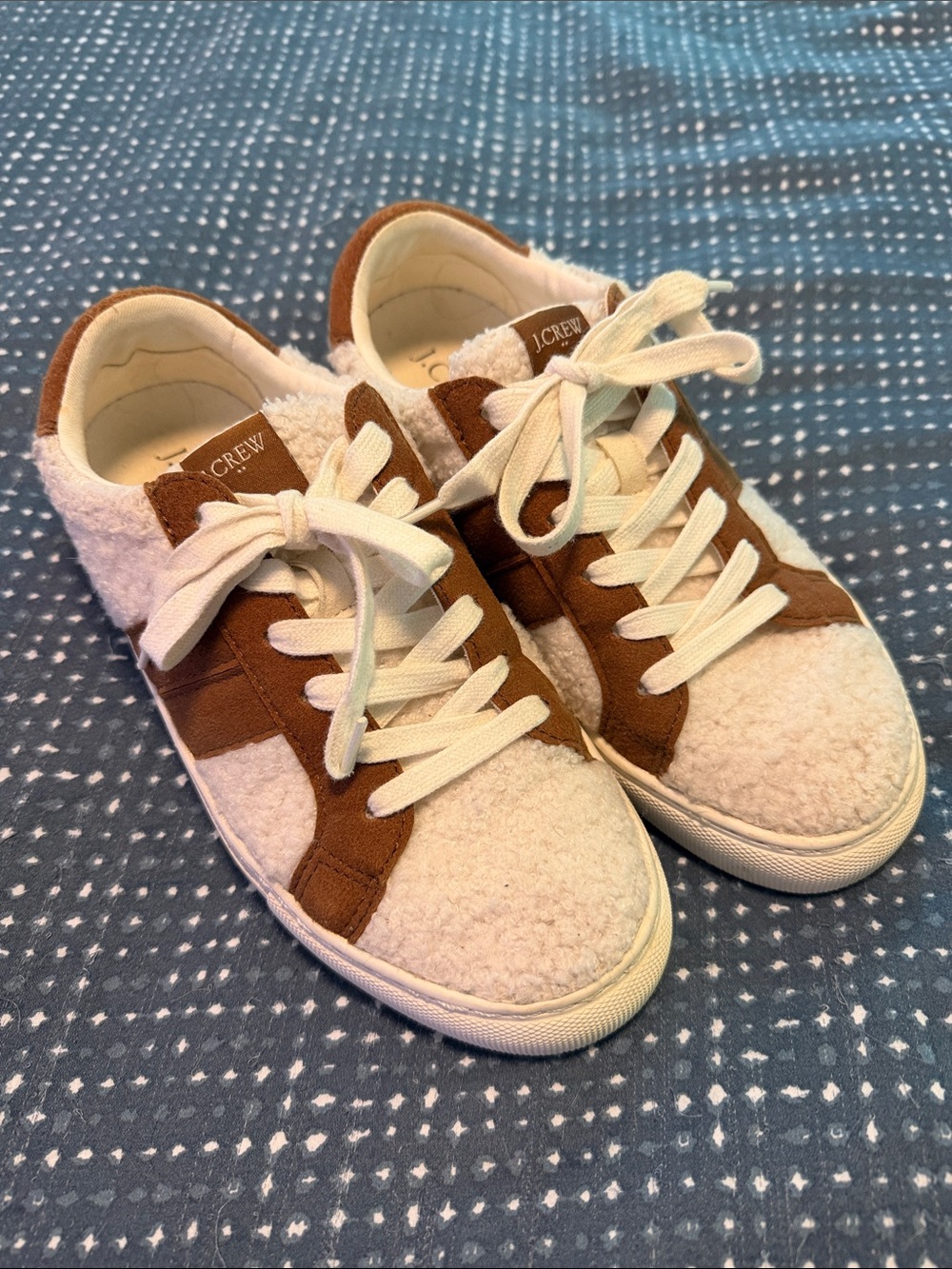 J. Crew Women’s Cream Sherpa & Brown Suede Lace-Up Sneakers
